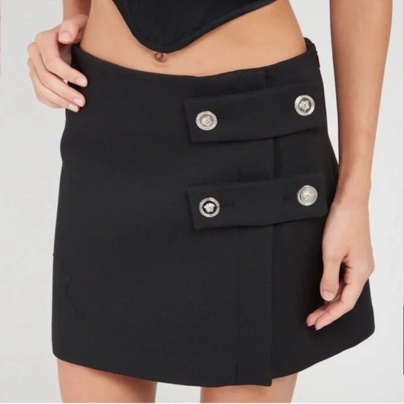 New! VERSACE Medusa Logo Button Embellished Mini Skirt IT 40 - Picture 6 of 11